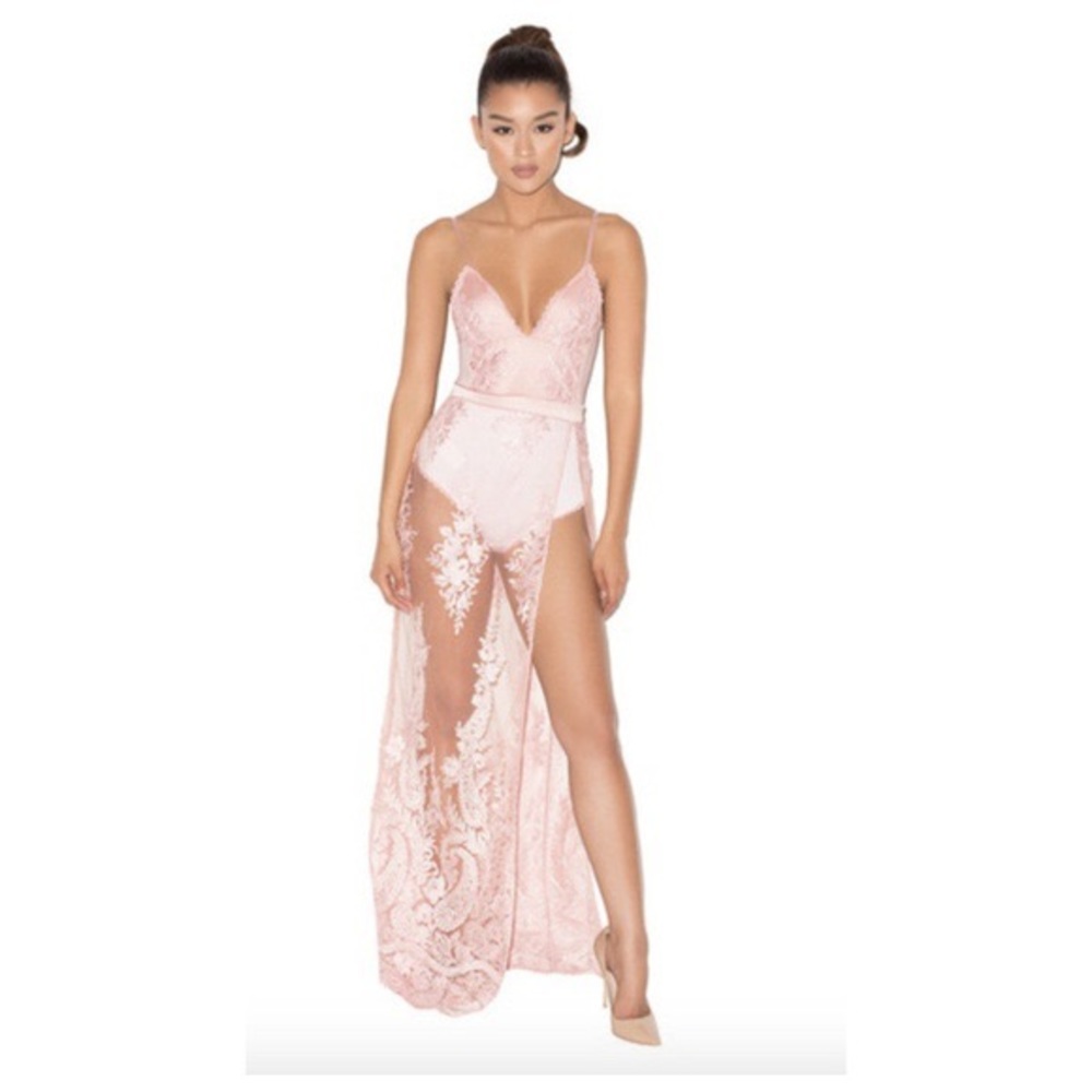 Gorgeous House of CB Sheer Pink Lace Dress
